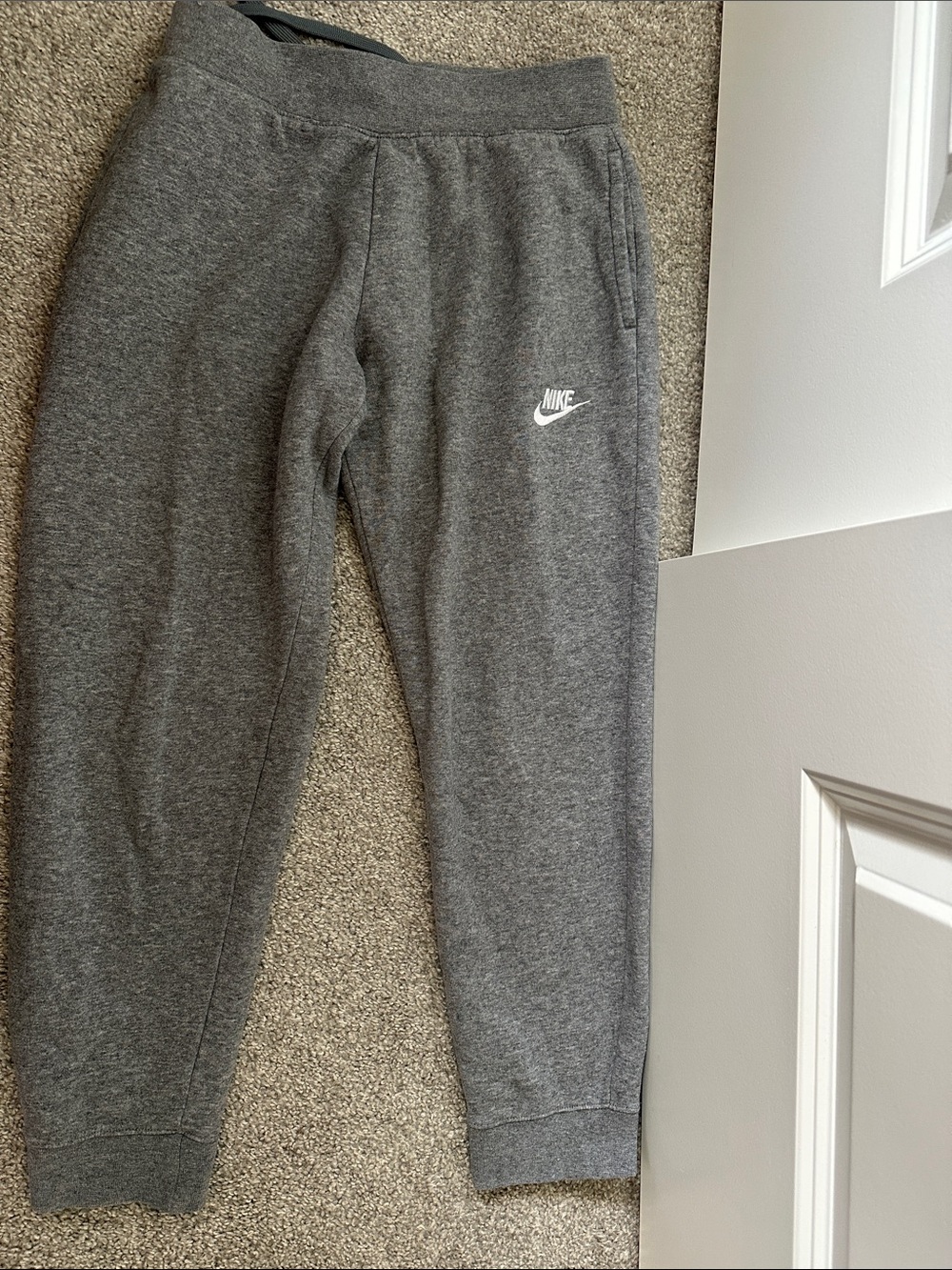 Nike Youth Heather Gray Fleece Joggers with White Logo